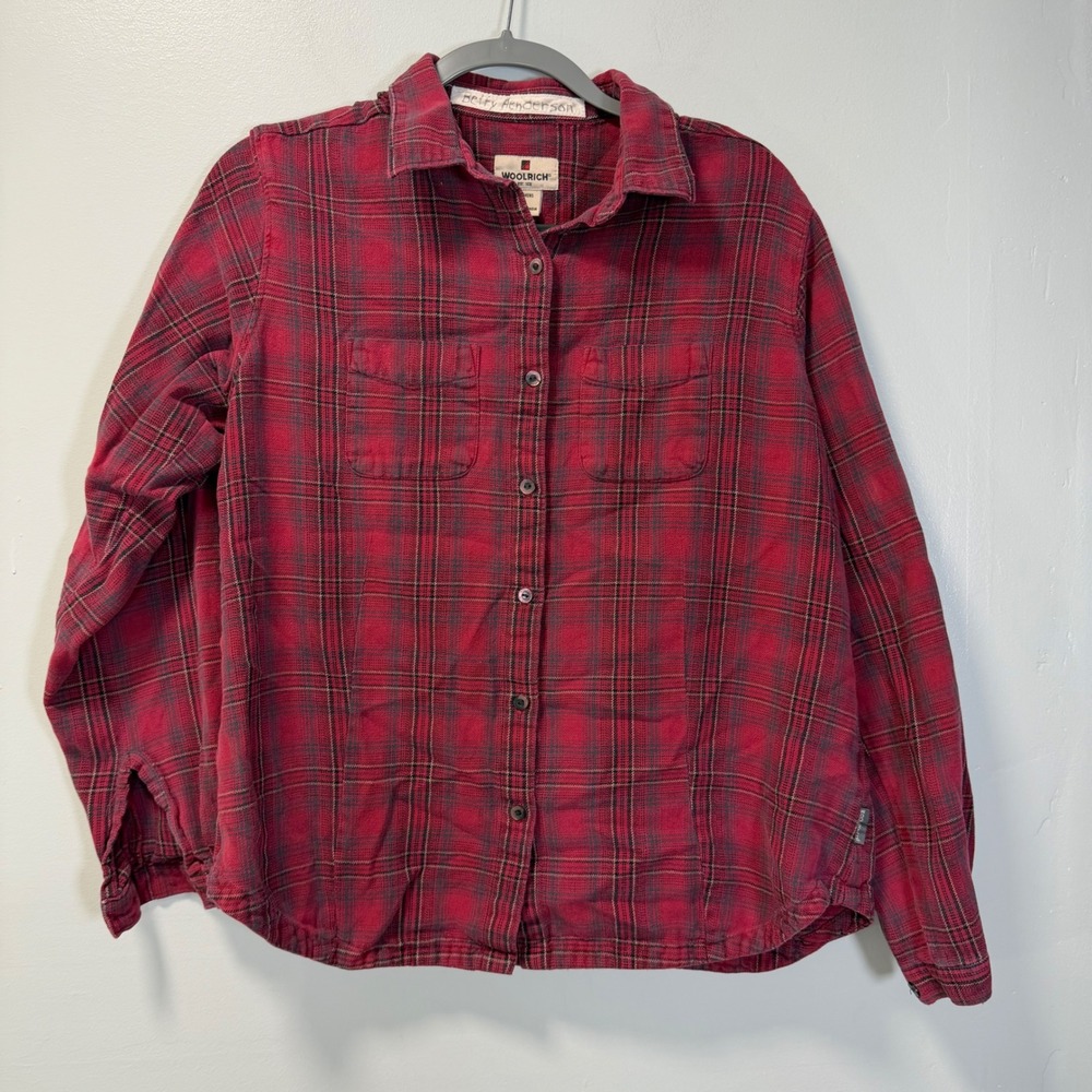 Woolrich Womens Red Plaid Flannel Button Up Shirt L Cotton 1650-113
